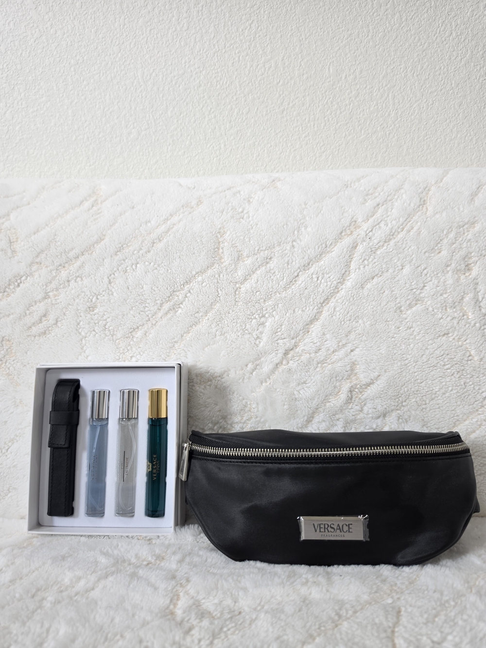 Versace Black Men's Crossbody Bag & Travel Dopp Kit.